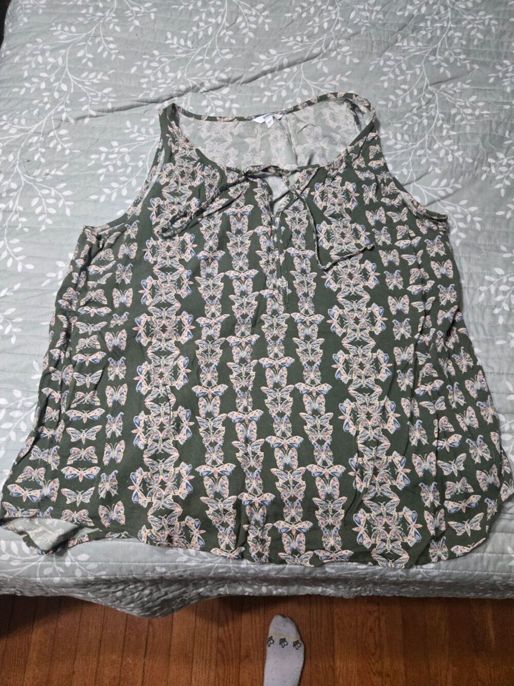 Green Tank Top with Butterfly Pattern